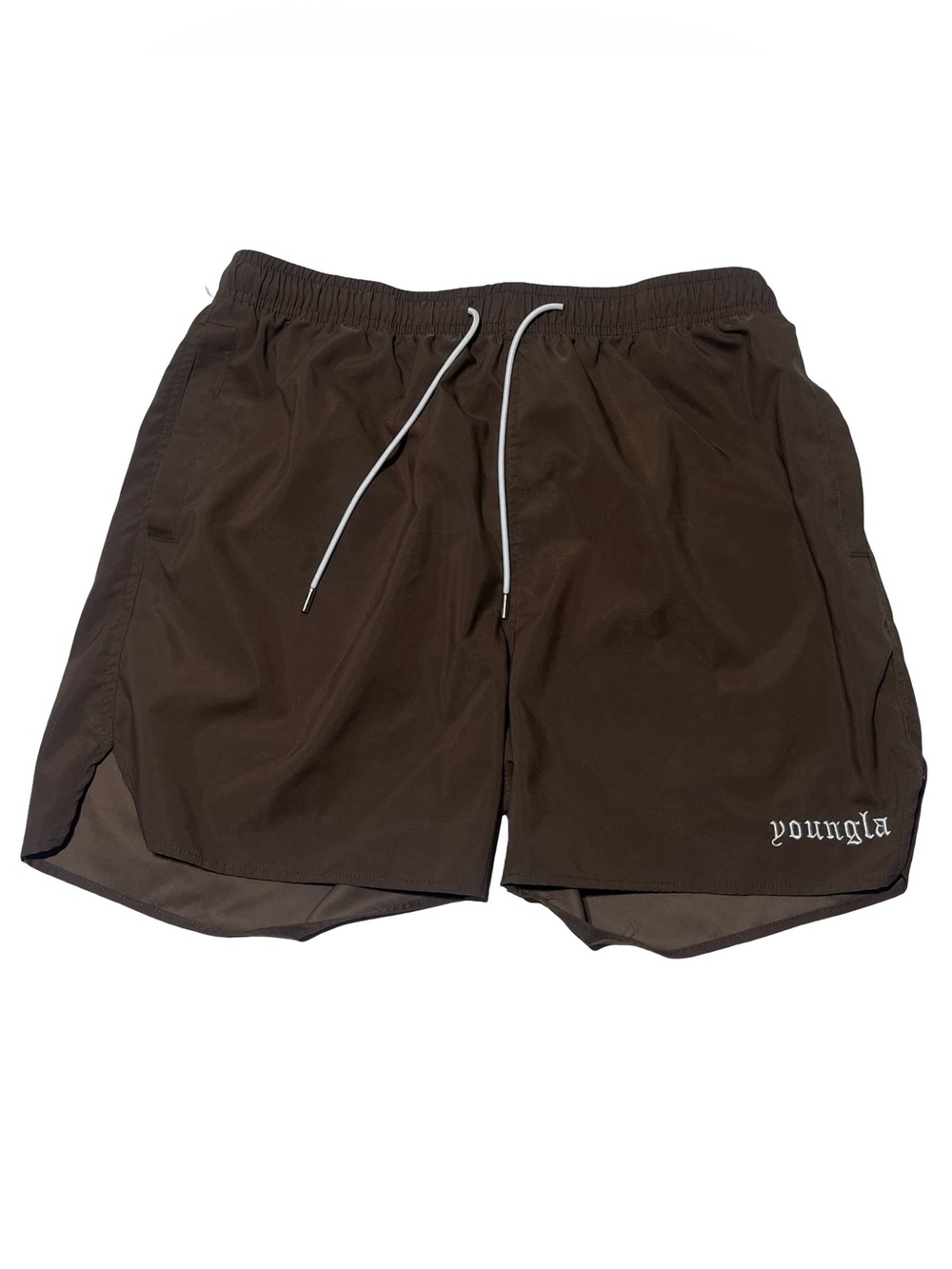 YoungLA Swim Drawstring Chocolate Brown Athletic Short Men’s Size L Gym Training